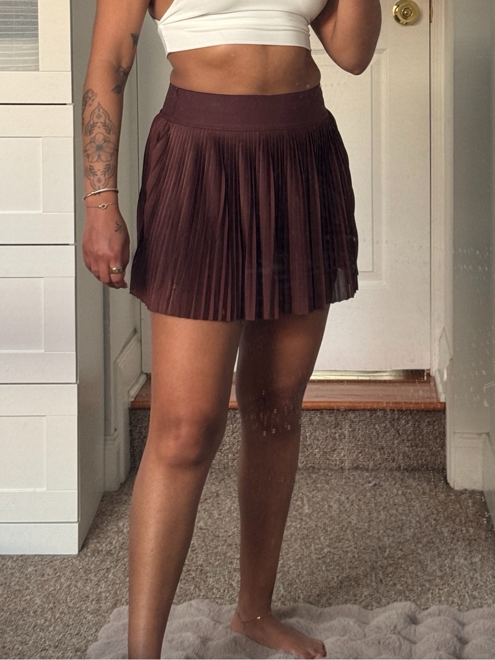 Pleated Mini Tennis Skirt in Deep Brown - Women's Skirt